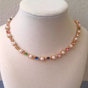 Persimmon Faux Pearl And Crystals Gold Tone Necklage 16"+3" New